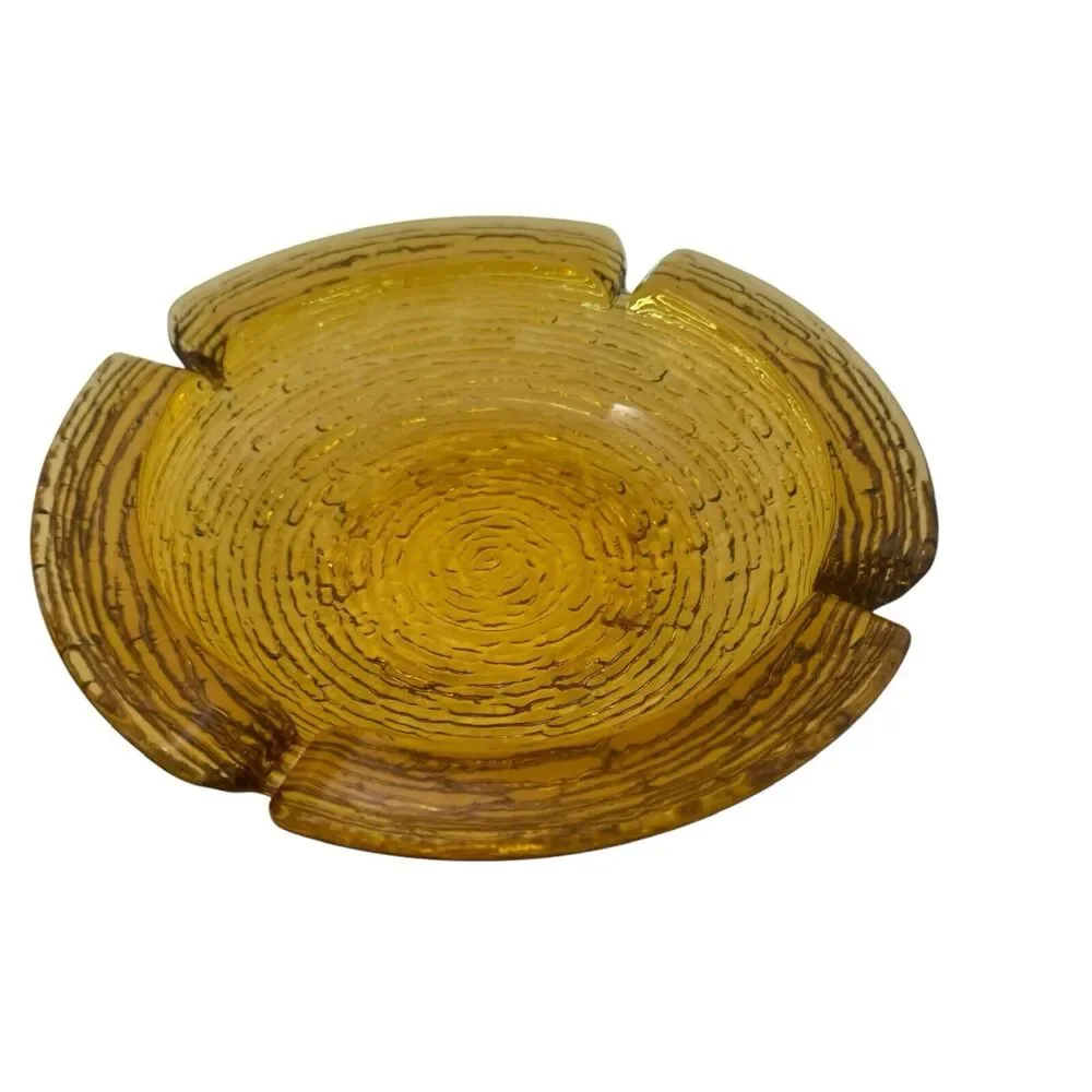 Vintage Anchor Hocking Glass Ashtray Soreno Honey Amber Mid Century 8 3/4 Round